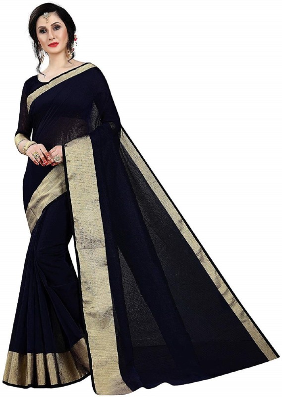 Plain Kota Doria Black Cotton Saree  (Black) at Rs.175 - Flipkart