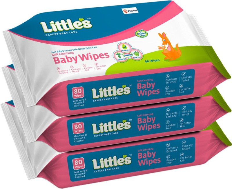 Little's Soft Cleansing Baby Wipes with Aloe Vera, Jojoba Oil and Vitamin E (80 N x 3 Pack of)  (240 Wipes)