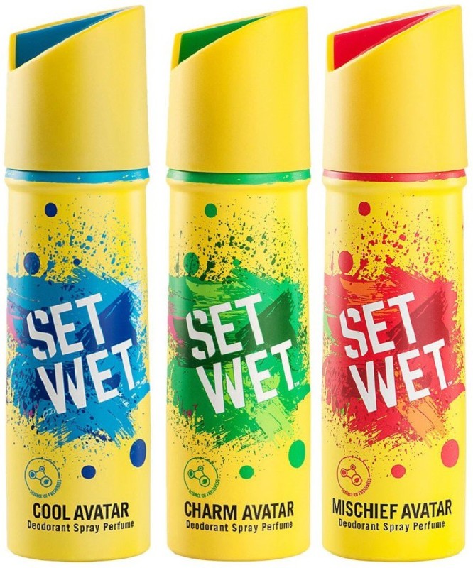 Set Wet Cool, Charm and Mischief Avatar Deodorant Spray - For Men  (450 ml, Pack of 3)