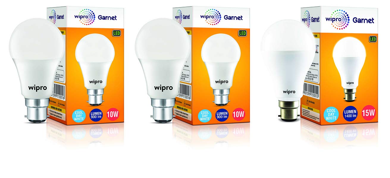 Wipro Garnet LED Bulb B22 6500K Combo Packs (10W, 10W,15W)