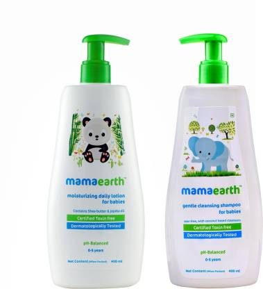Mamaearth Moisturizing Daily Lotion For Babies 400 ml + Gentle Cleansing Shampoo For Babies 400 ml  (White)
