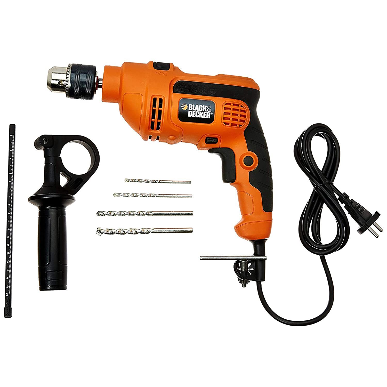 BLACK+DECKER KR554RE 550W 13mm Variable Speed Reversible Hammer Drill Machine with 4 Drill Bits