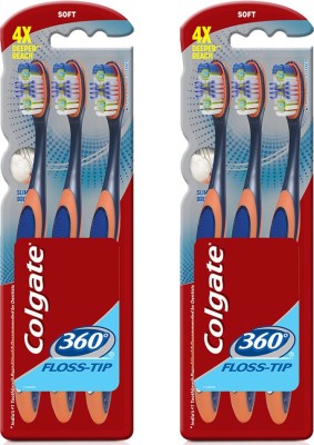 Colgate 360 Flosstip Combo Packs Soft Toothbrush  (6 Toothbrushes)