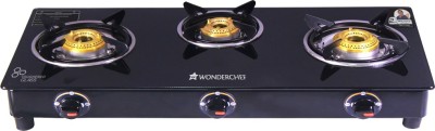 Wonderchef Ruby Black 3 Burner Glass Glass Manual Gas Stove  (3 Burners)