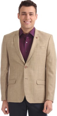 Arrow  Solid Single Breasted Formal Men Blazer  (Brown)