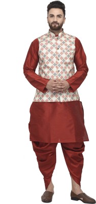 BENSTOKE  Men Ethnic Jacket, Kurta and Dhoti Pant Set Dupion Silk