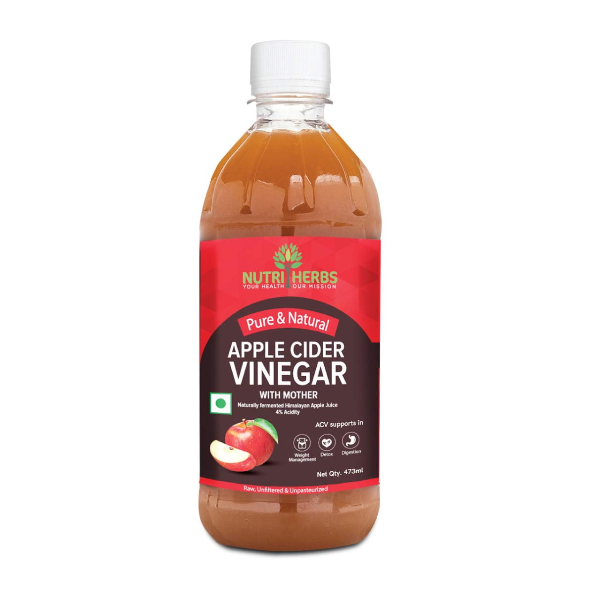 Nutriherbs Natural Organic Raw Apple Cider Vinegar (Sirka) With Mother Helps In Weight Management, Body Detox & Digestion | Unfiltered & Undiluted