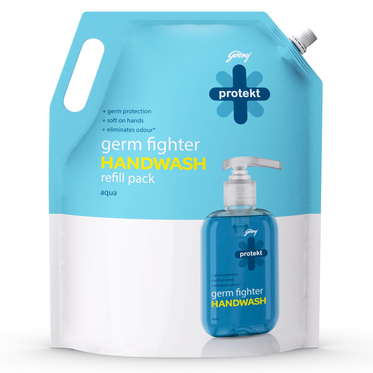 Godrej Protekt Germ Fighter Handwash Refill Pack | Aqua | Germ Protection &amp; Soft on Hands - 1.5 L