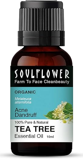 Soulflower Organic Tea Tree Essential Oil for Skin, Hair, Face, Acne Care, Dandruff