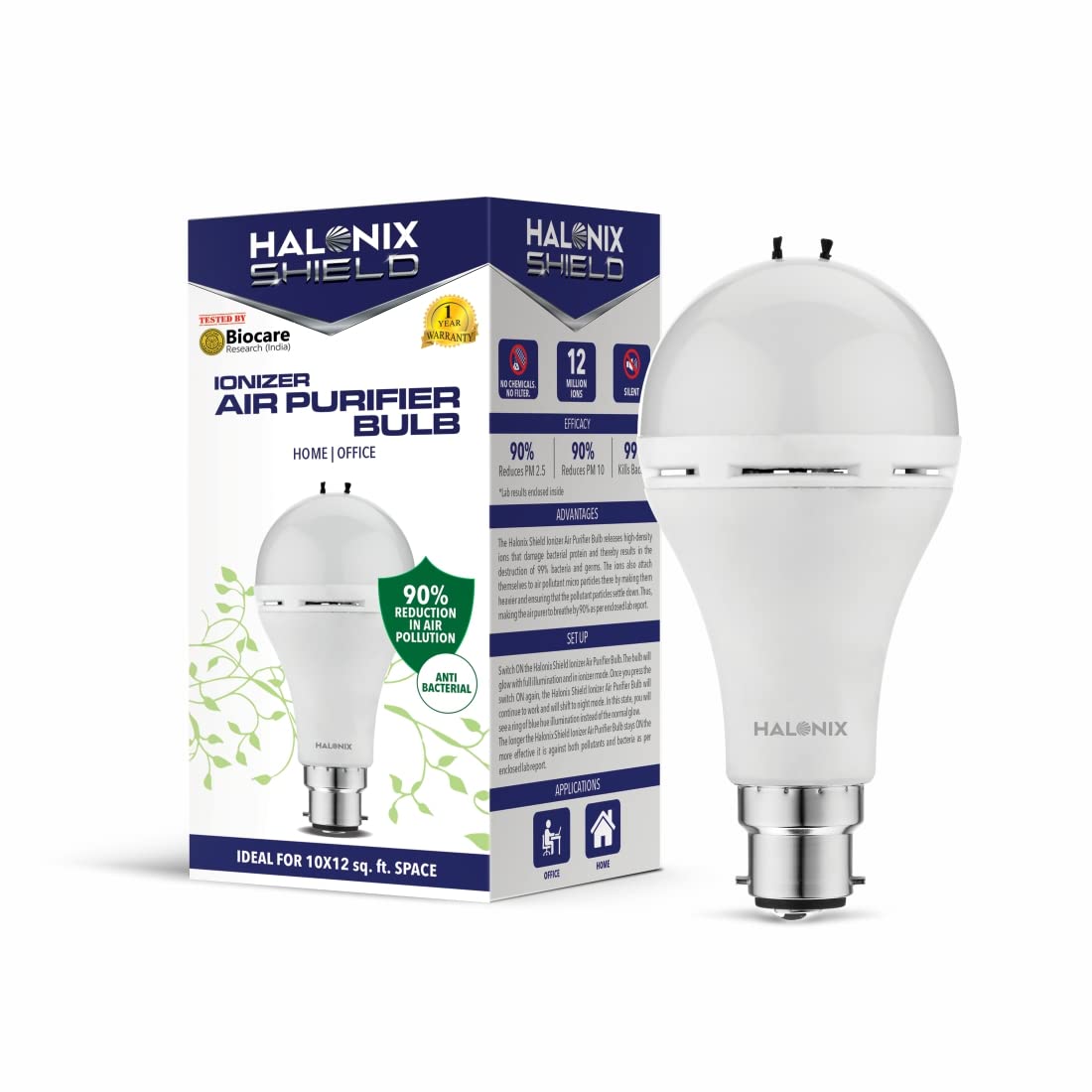 Halonix Shield Ionizer Air Purifier 9W B22 6500K Cool White led Bulb