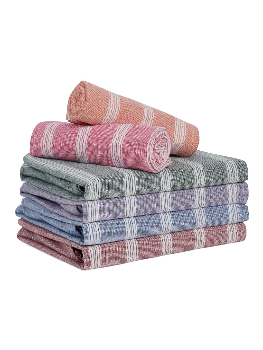 Amazon Brand - Solimo- Multicolour Turkish Towel-TurkishTowel-Pack6