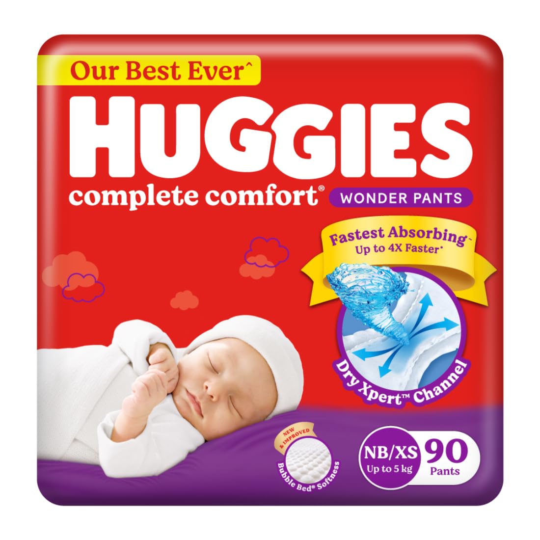 Huggies Complete Comfort Wonder Pants Newborn / Extra Small (Nb/Xs) Size (Up To 5 Kg) Baby Diaper Pants,90 Count