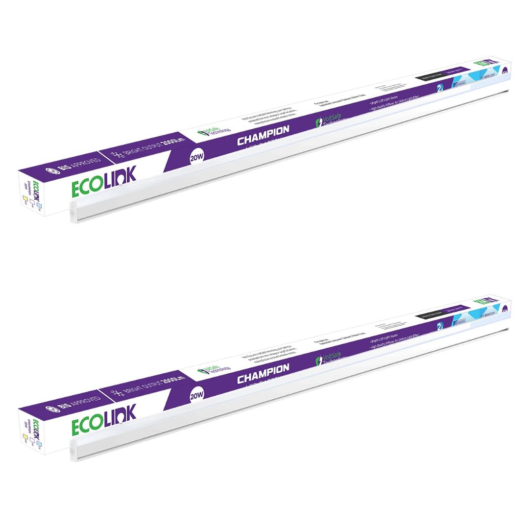 EcoLink 20-watt LED Batten/Tubelight | Champion Compact 4-ft LED Batten for Living Room &amp; Bedroom | Cool White,Pack of 2