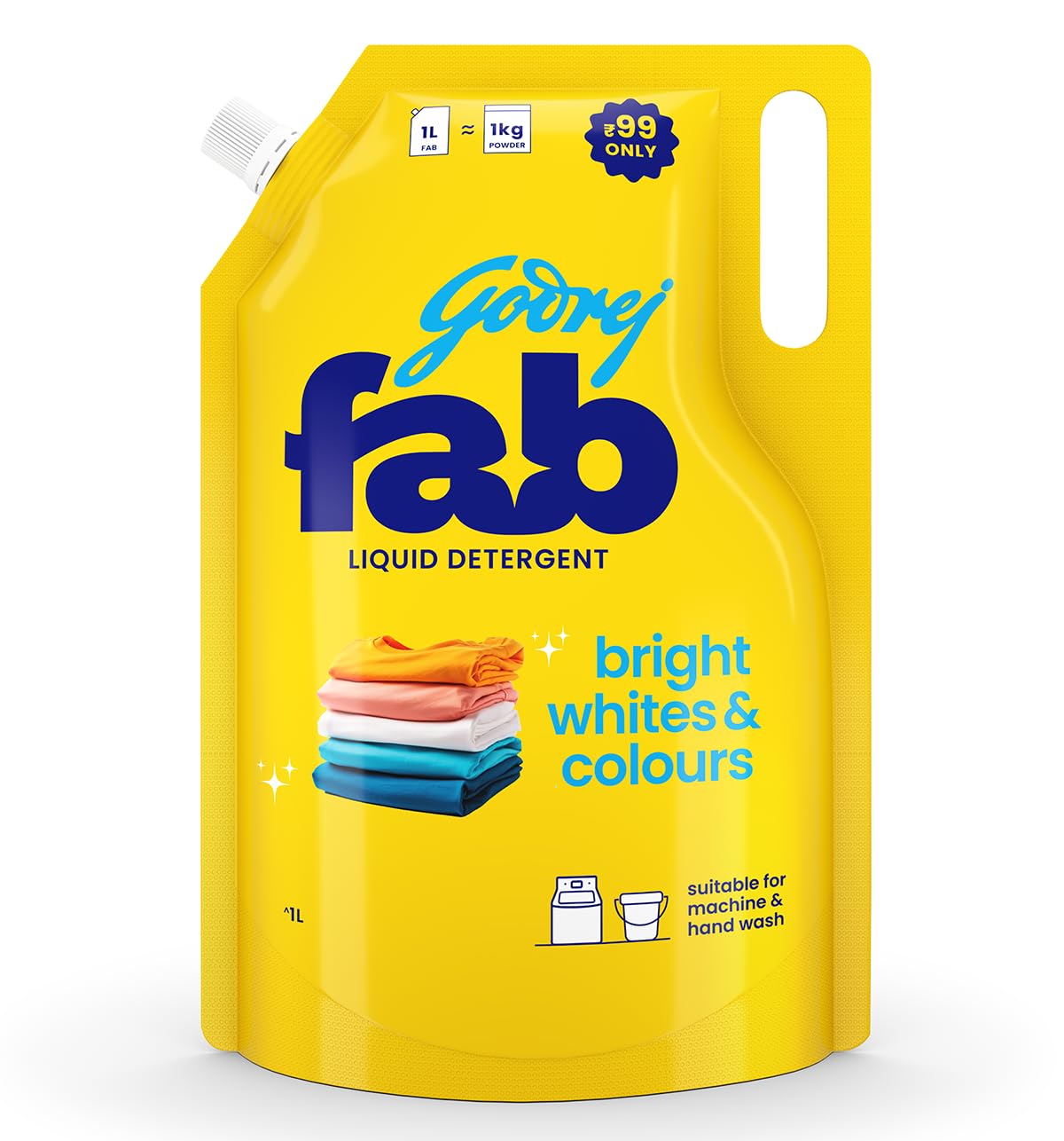 Godrej Fab Liquid Detergent Refill Pouch for Machine &amp; Hand Wash - 1kg