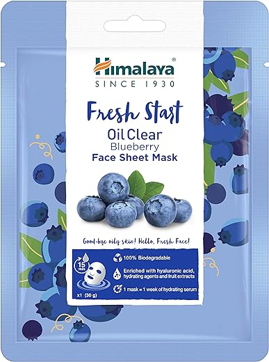 Himalaya Fresh Start Oil Clear Bluberry Sheet Mask (Pack of 3), Blue, (7004919X3)