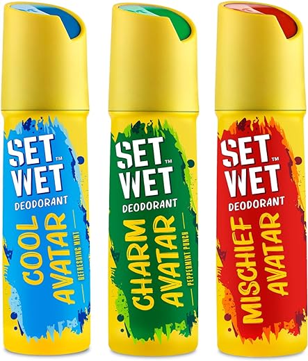 Set Wet Cool, Charm and Mischief Avatar Deodorant Spray Perfume Deodorant Spray - For Men  (297 g, Pack of 3)