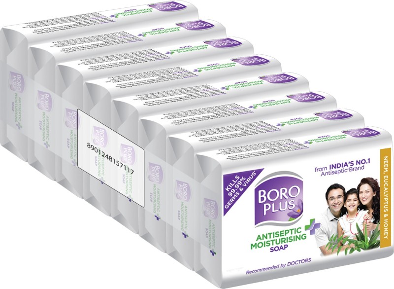 BOROPLUS Antiseptic + Moisturising Soap - Neem, Eucalyptus &amp; Honey (Pack of 8)  (8 x 125 g)
