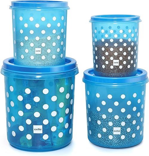 Cello Hi Fresh Safe Plastic Jumbo Container, 4 PC(Capacity - 5ltrs, 7ltrs, 10ltrs &amp; 15ltrs), Blue