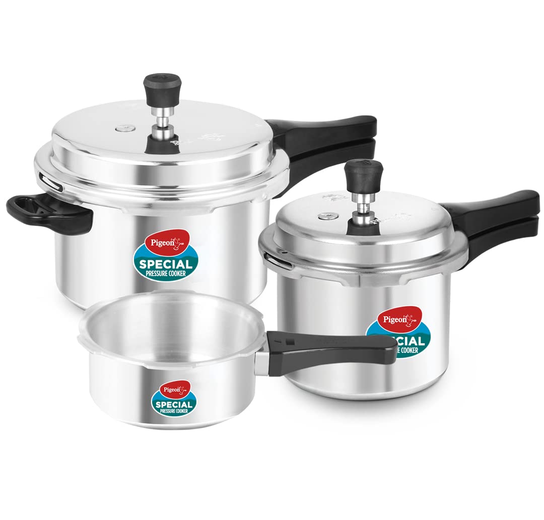Pigeon By Stovekraft Special Aluminium Pressure Cooker Combo with Outer Lid Gas Stove Compatible 2, 3, 5 Litre