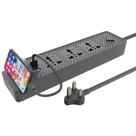 UBON 7-in-1 Power Series , 6Amp Extension Board with 3 Sockets, 3 USB Ports, 1 Mobile Stand, 2mtr Tangle-Free Cord for Home &amp; Office Use