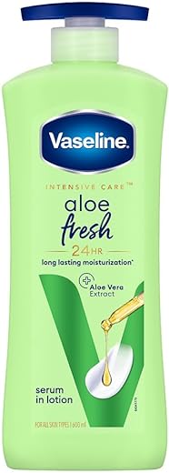 Vaseline Aloe Fresh Body Lotion,24 HR Long Lasting Moisturisation with Aloe Vera extract and Menthol, 600ml