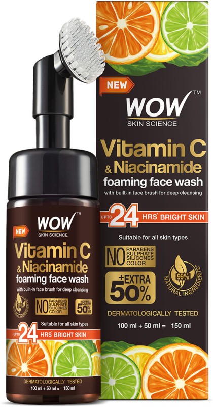 WOW SKIN SCIENCE Vitamin C &amp; Niacinamide Foaming With Built in Brush for Deep Cleansing Face Wash  (150 ml)