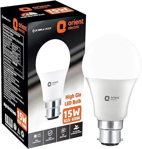Orient Electric High Glo LED Bulb 15W, Cool white light, 6500K, B22d