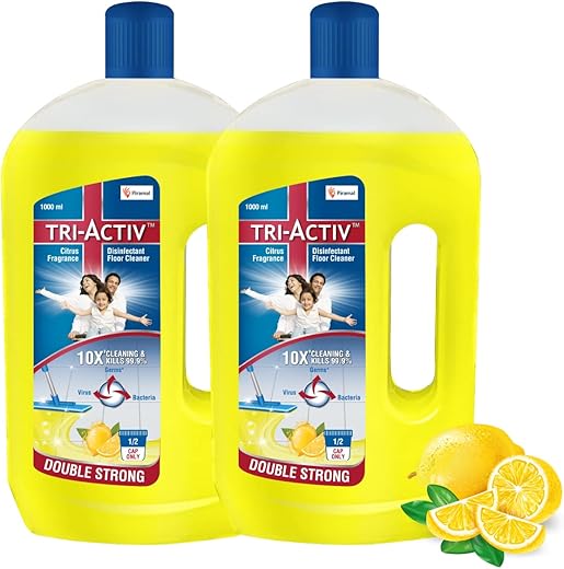 Tri-Activ Double Strong Disinfectant Floor Cleaner Citrus Fragrance - Pack of 2 (1000ml x 2 Units)