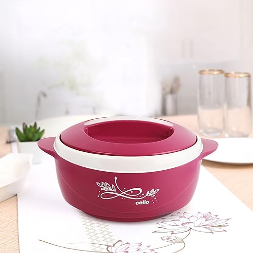 CELLO Sapphire | Insulated Inner Steel Casserole Outer Plastic Rice or Vegetables | 1500ml, Pink