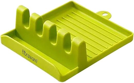 Floraware Food Safe Plastic Kitchen Spoon, Spatula, Lid Holder (Green)