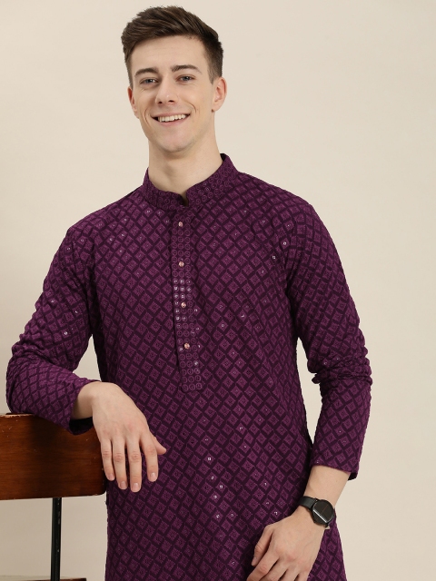 HERE&amp;NOW Men Ethnic Motifs Embroidered Chikankari Kurta
