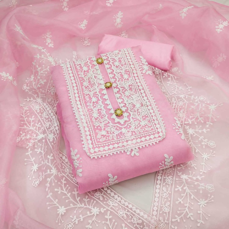 M FASHION Unstitched Organza Salwar Suit Material Embroidered