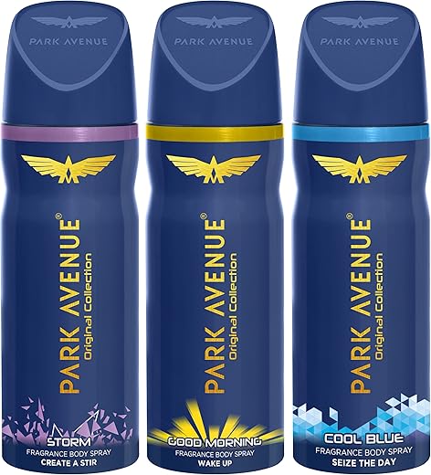 Park Avenue Original Collection | Deodorant for Men | Fresh Long-lasting Aroma – Cool Blue, Good Morning &amp; Storm | 150ml each (Pack of 3)