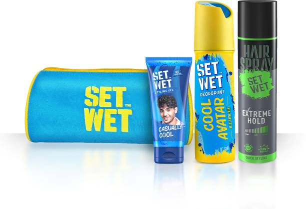 SET WET Men's Styling Kit-Cool Hold Hair Gel, Hair Spray &amp; Cool Avatar Deodorant Perfume  (3 Items in the set)