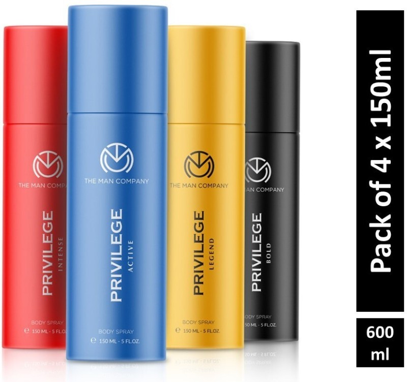 THE MAN COMPANY Privilege Intense, Legend, Bold &amp; Active Deodorant Spray - For Men (600 ml, Pack of 4)