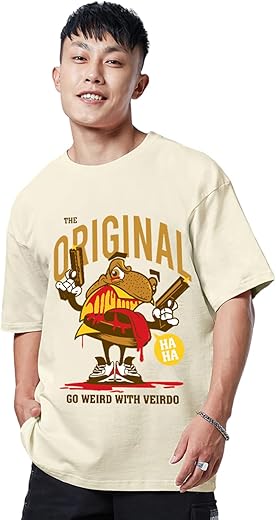 Veirdo® Oversized Baggy Fit Comfortable Pure Cotton Round Neck Drop Shoulder T-Shirt 