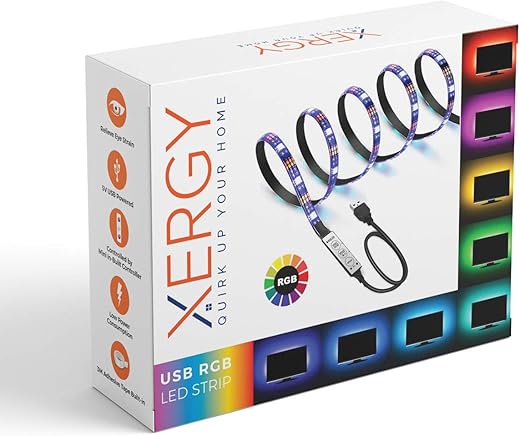XERGY USB 5V 5050 RGB LED Flexible Strip Light Multi-Color Changing Lighting (2 Meter for 32-40" TV's)