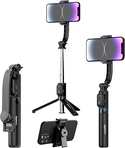 Amazon Basics Selfie Stick with Detachable Phone Clip | 106 cm Extendable | Remote Control 