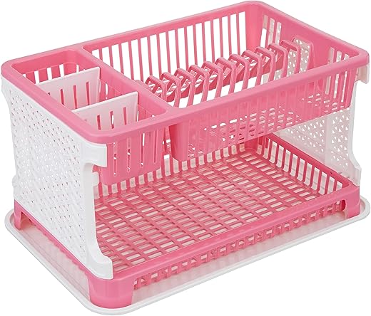 Amazon Brand - Solimo Dish Drainer - Pink,Plastic