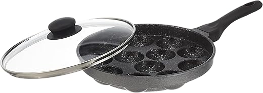 Amazon Brand - Solimo Non Stick Appe Pan with Glass Lid - 12 Cavities - 24 cms