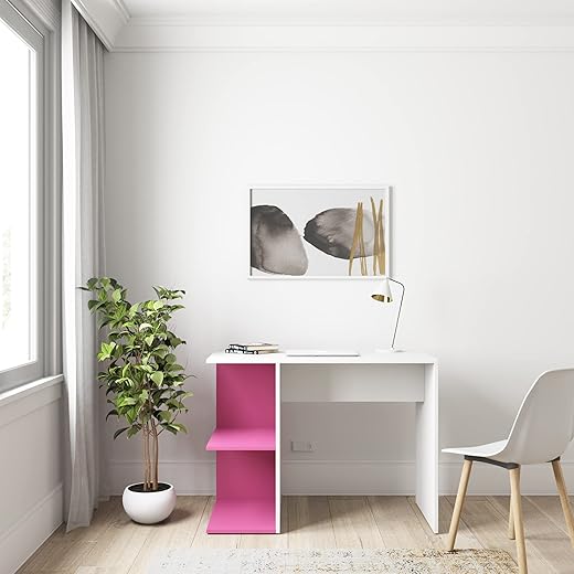 Amazon Brand - Solimo Senan Engineered Wood Study Table (Pink &amp; White Finish)