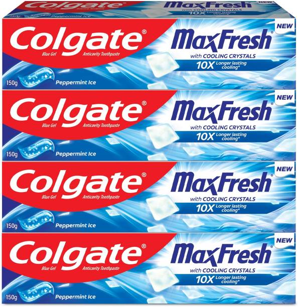 Colgate MaxFresh Toothpaste, Blue Gel Paste with Menthol - Peppermint Ice (Combo Pack) (600 g, Pack of 4)