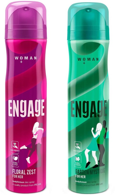 Engage Deo Combo 1 Floral Zest 150ml &amp; 1 Garden Mystique 150ml Deodorant Spray - For Women  (300 ml, Pack of 2)