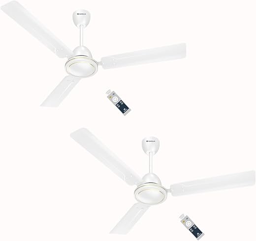 Havells 1200mm Glaze BLDC Motor Ceiling Fan | 5 Star with RF Remote, 100% Copper (Pack of 2, White)