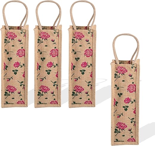 Heart Home (Pack of 4) Jute Bottle Bag | Bottle Carry Bags | 1 LTR 