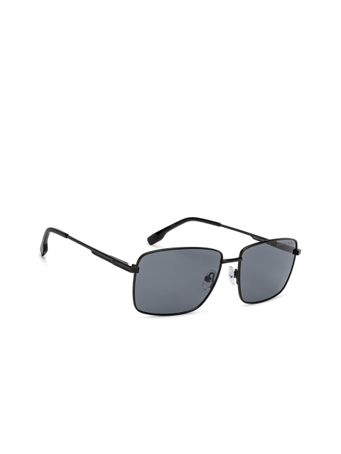 John jacobs Unisex Grey Lens &amp; Black Rectangle Sunglasses with Polarised and UV Protected Lens