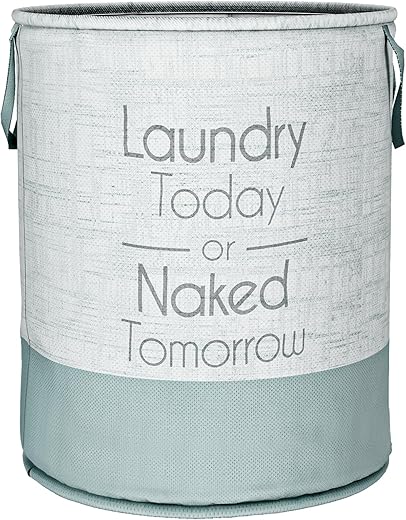 Kuber Industries Laundry Basket | Non-Woven Round Laundry Basket | Clothes Storage Hamper | Foldable Laundry Bag with Handle | Toy Storage Basket | Jute-Print | 45 LTR | Gray