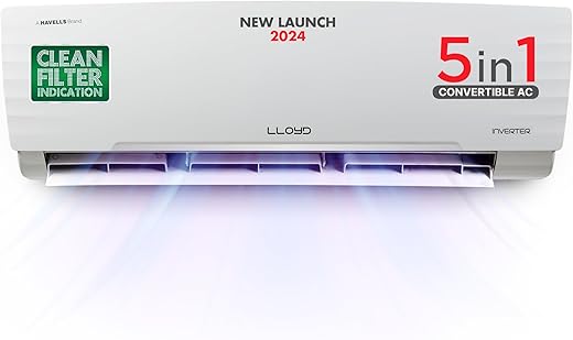 Lloyd 1.5 Ton 3 Star Inverter Split AC (5 in 1 Convertible, Copper, Anti-Viral + PM 2.5 Filter, 2023 Model (Chrome Deco Strip, GLS18I3FWAGC)