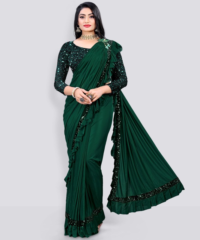 MIJAASHREE Embellished Bollywood Lycra Blend Saree (Green)