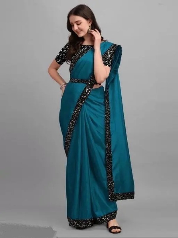 Mijashree Floral Print Daily Wear Lycra Blend Saree  (Light Blue)
